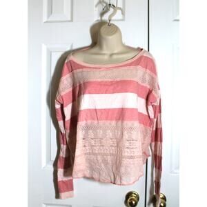Free People We the Free Pink Striped LS Tee w/ Lace Insets sz S